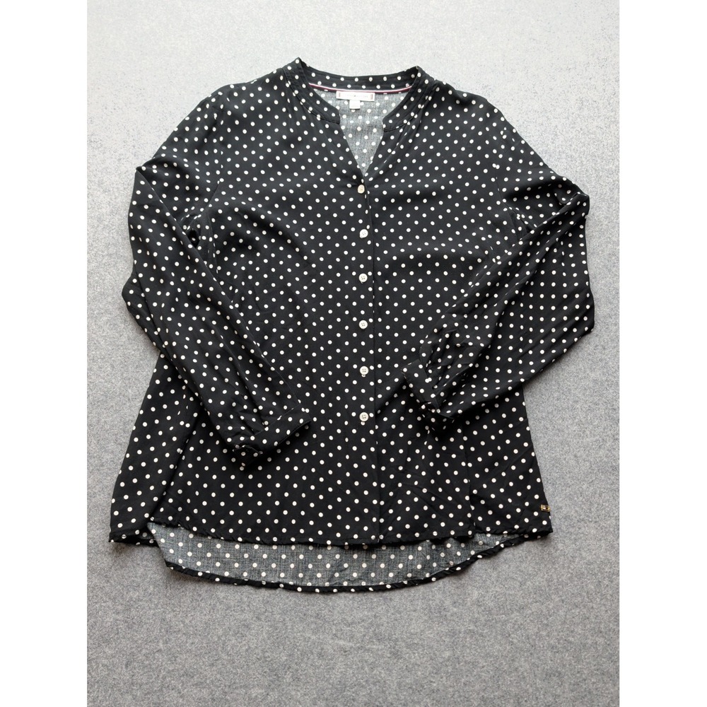 Tommy Hilfiger Polka Dot V-Neck Blouse Women's Large Career Casual Tunic Top